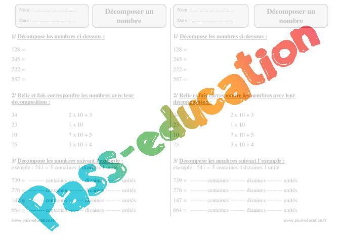 Exercice Décomposer Un Nombre Ce1 Pdf