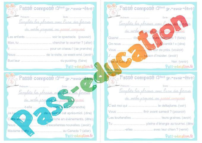 Passé composé – verbes 3e groupe (avoir et être) – Cm1 – Cm2 – Rituels