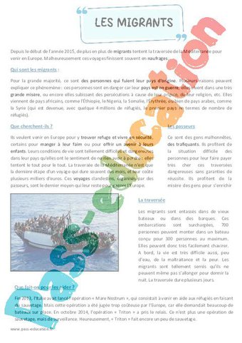Image de Les migrants – Cm1 – Cm2 – Lecture compréhension – Documentaire – Cycle 3 – PDF à imprimer