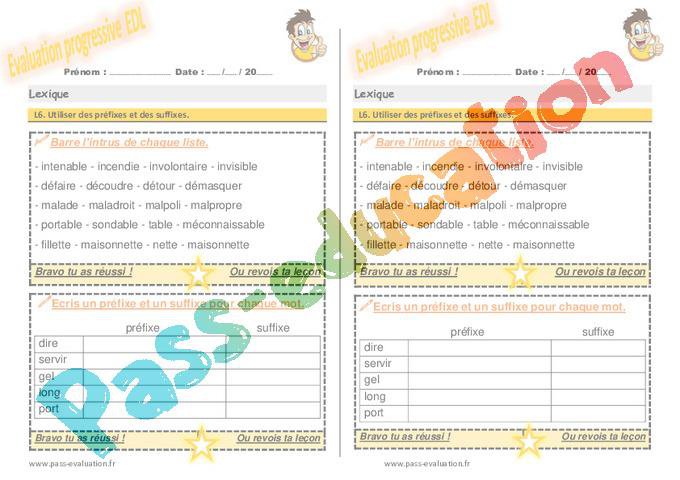 Utiliser des préfixes et des suffixes au Ce1 – Evaluation progressive