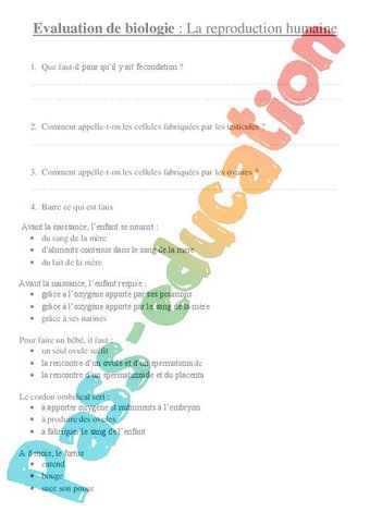 Reproduction Humaine Cm2 Evaluation Par Pass Education Fr Jenseigne Fr