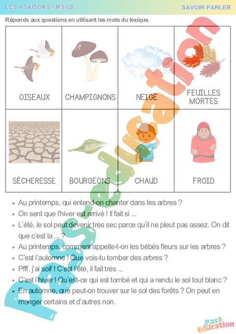 Les 4 saisons – Savoir parler – MS – GS – Maternelle – Cycle 1 – PDF à ...