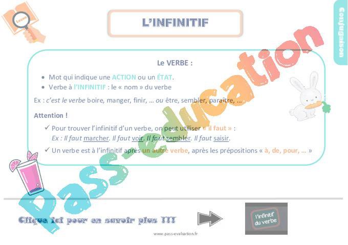L’infinitif au CE2 – Evaluation et bilan avec la correction – PDF à