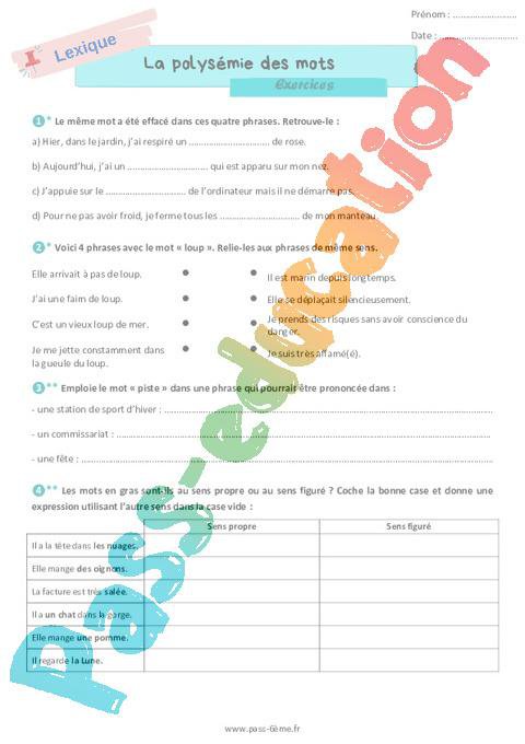 La polysémie des mots – Exercices de vocabulaire pour la 6ème – Cycle 3 ...