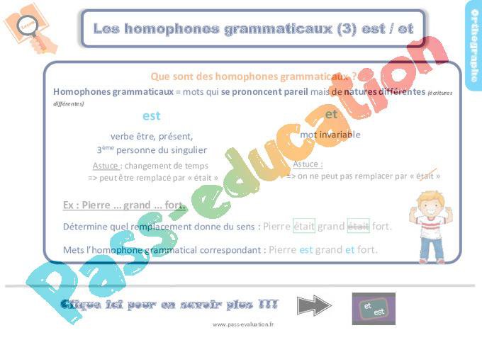 Bilan sur les homophones grammaticaux est / et au Ce2 – Evaluation avec