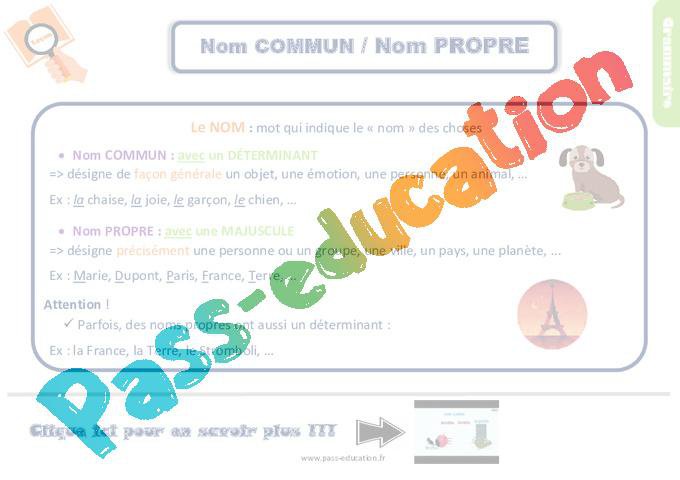 Le nom commun et le nom propre – Ce2 – Leçon, trace écrite – Cycle 2