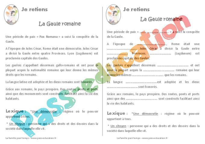Gaule romaine – Ce2 – Cm1 – Leçon – Romanisation de la Gaule par Pass