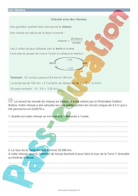 Grandeurs composées – 3ème – Brevet des collèges avec Mon Pass Maths ...