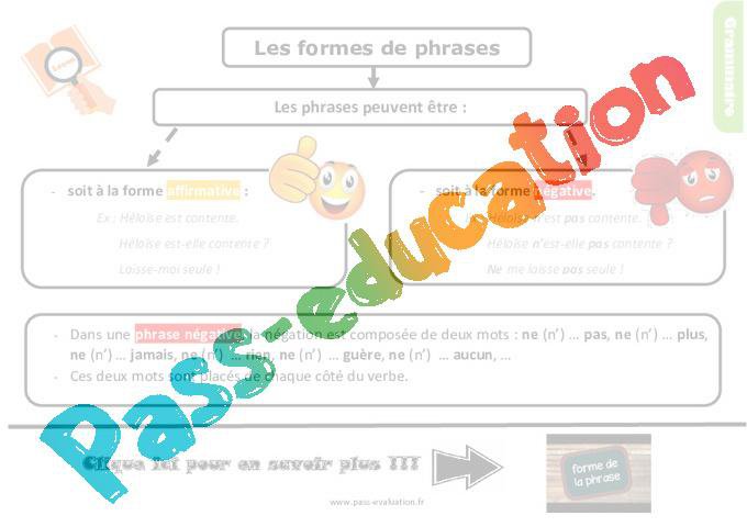 Les formes de phrases au Cm2 – Evaluation et bilan avec la correction
