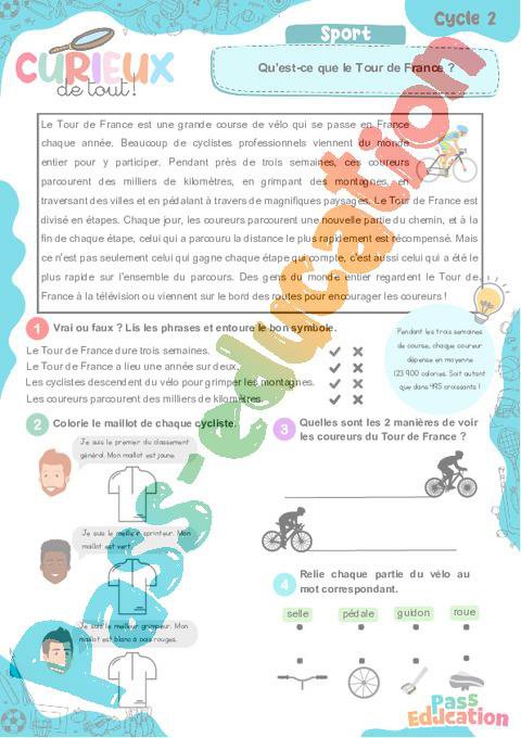 Qu’est-ce que le Tour de France ? – Ce1 – Ce2 – Curieux de tout – Cycle ...
