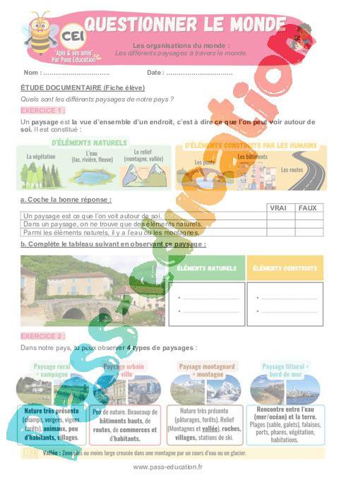 Les différents paysages à travers le monde – CE1 – Exercices – Apis ...