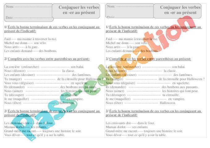 évaluation Présent Des Verbes En Er Ce1