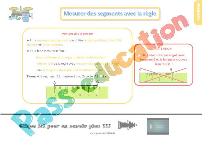 Mesurer des segments avec la règle – Leçon, trace écrite au Ce1 – PDF