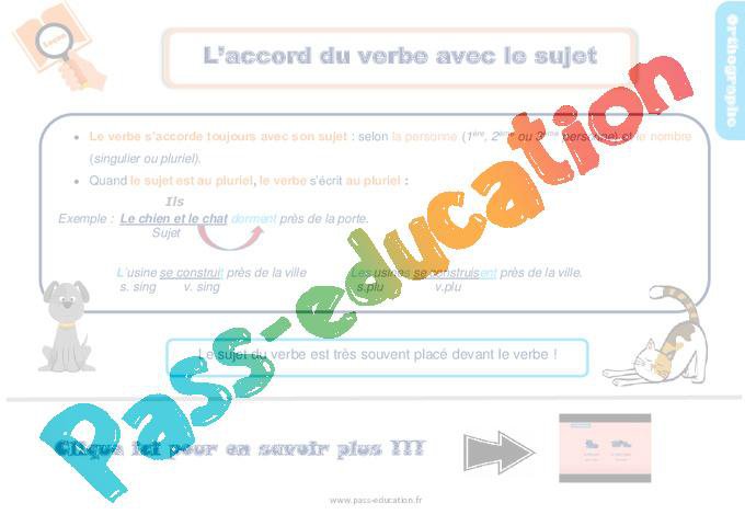 L’accord du verbe avec le sujet – Ce1 – Leçon, trace écrite – PDF à