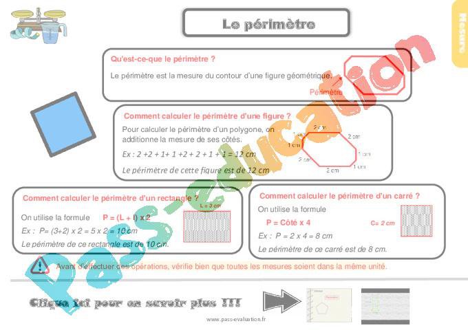 Evaluation avec le corrigé pour le Cm1 sur le périmètre – Bilan – PDF à