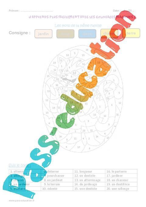 Mots De La Meme Famille Ce2 Coloriage Magique Par Pass Education Fr Jenseigne Fr