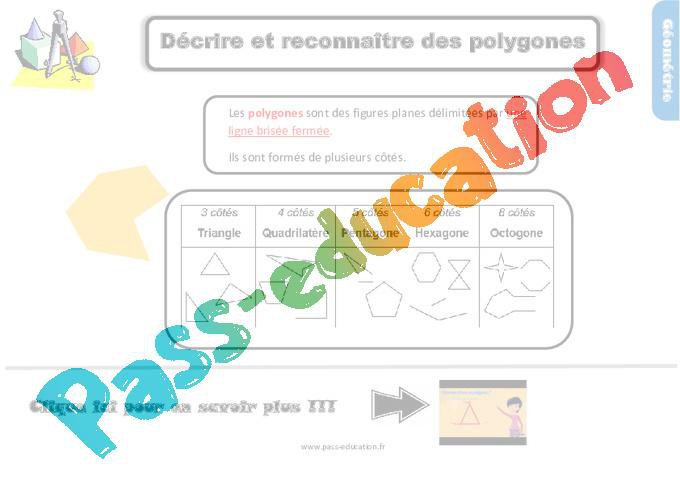 Décrire et reconnaitre des polygones au Cm2 – Leçon, trace écrite – PDF