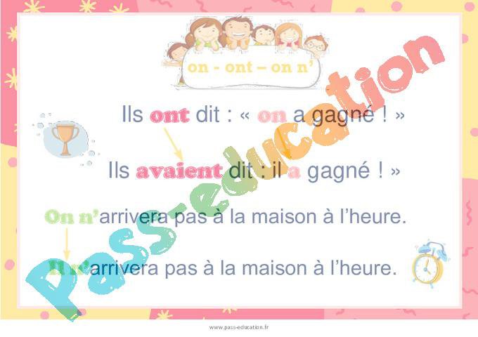 Homonymes – on – ont – on n’ – Cycle 2 – Affiche – PDF à imprimer par