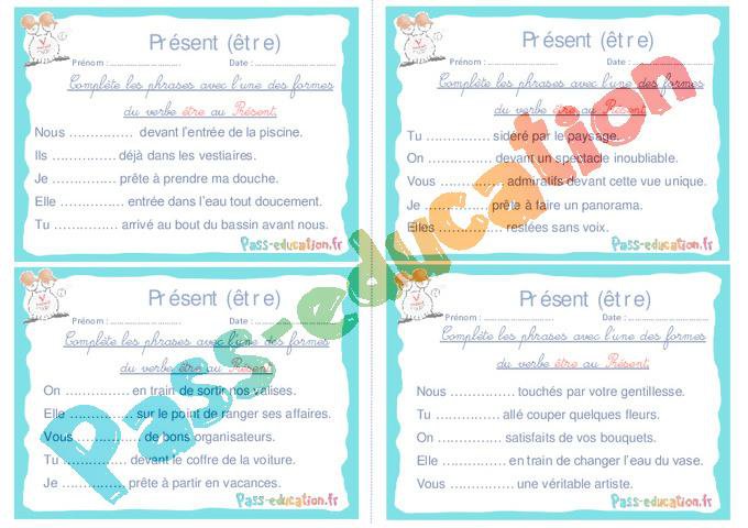 Présent (être) – Ce1 – Ce2 – Rituels – Conjugaison – PDF à imprimer par