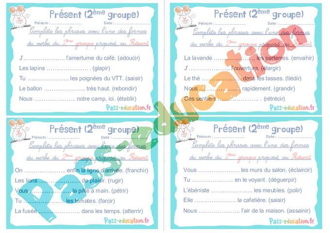 Exercice Verbe Du 2ème Groupe Au Présent à Imprimer www.jenseigne.fr