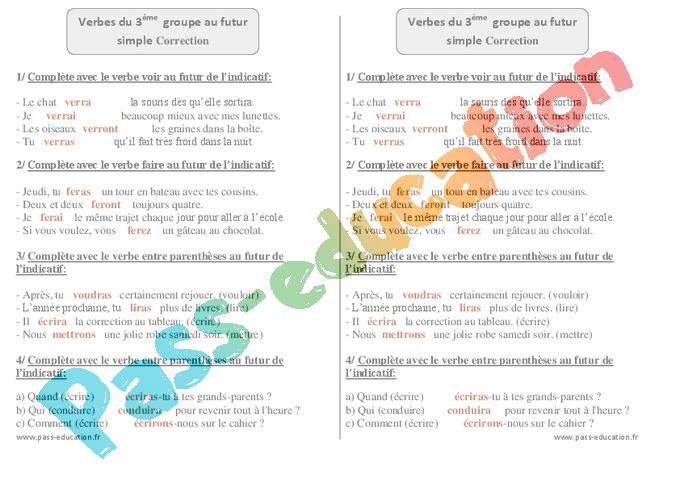 Le Futur Des Verbes Du 3ème Groupe Ce2