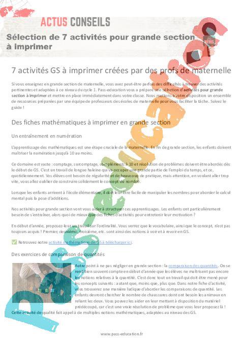 Sélection de 7 activités pour grande section à imprimer par Pass ...