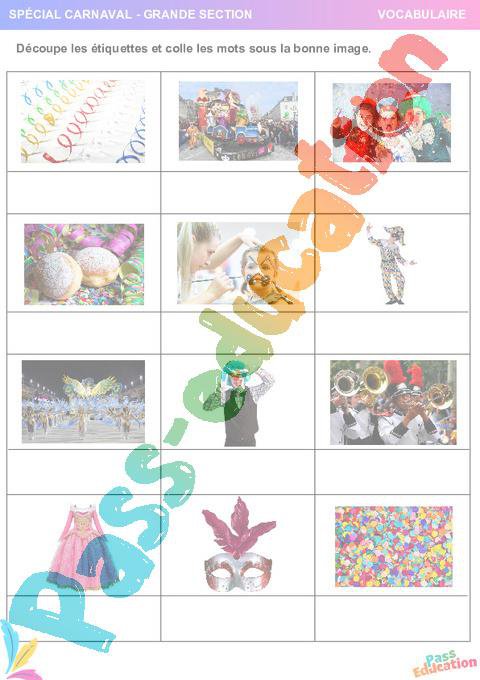 Carnaval – Vocabulaire – GS – Grande section – Maternelle – Cycle 1 ...