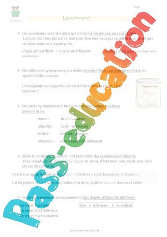 Image de Synonymes – Cm1 – Séquence – Fiche de préparation – Cycle 3 – PDF à imprimer