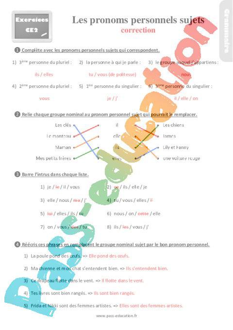 Les pronoms personnels sujets – CE2 – Exercices, révisions – Cycle 2 ...