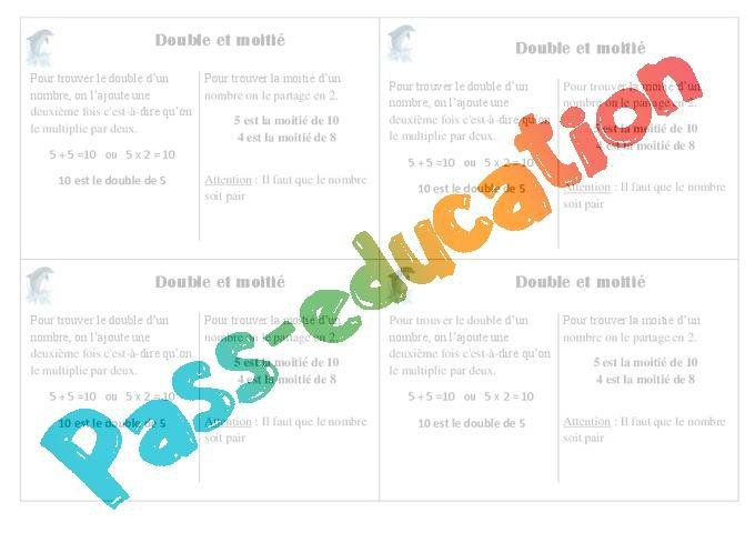 Double et moitié – Ce1 – Leçon – PDF gratuit à imprimer par Pass