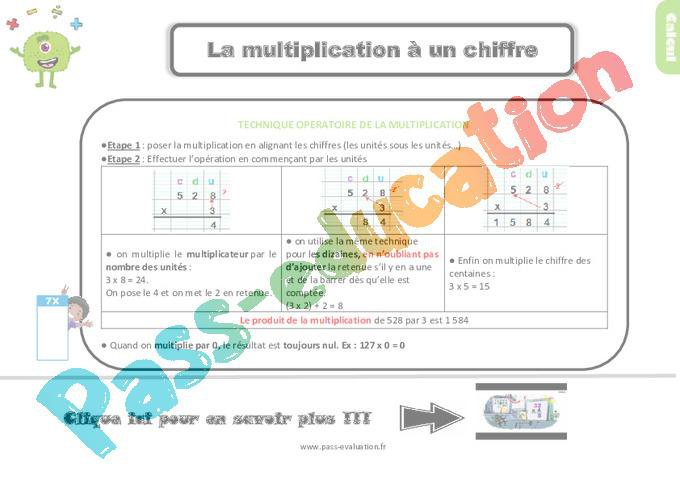 Bilan pour le Ce2 sur la multiplication à un chiffre – Evaluation avec