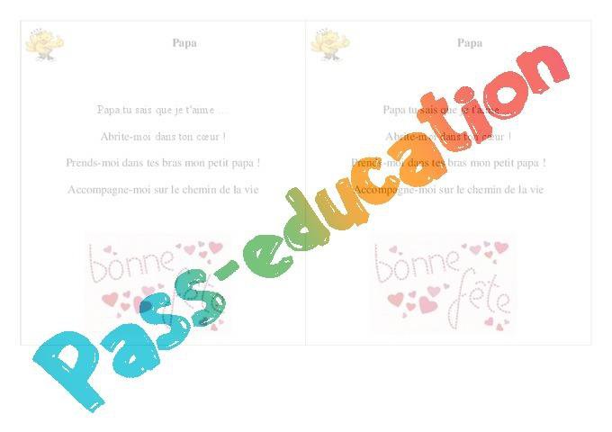 Mon Papa – Poésie, poème – ce1 – Fête des pères – Cycle 2 – PDF à