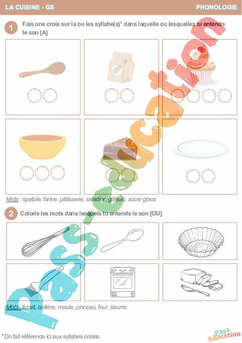 Les syllabes – La cuisine – Phonologie – GS – Grande section ...