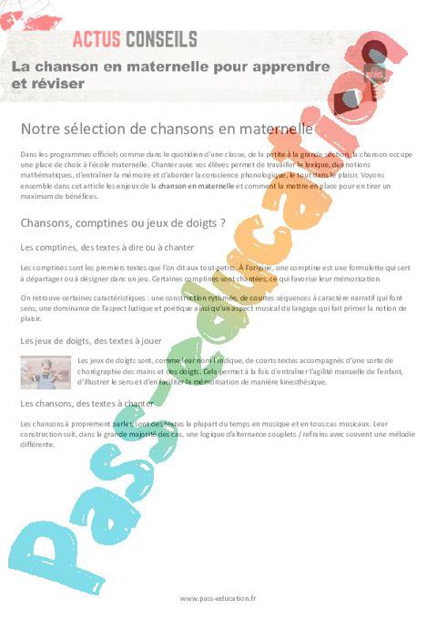 La chanson en maternelle pour apprendre et réviser par Pass-education