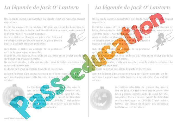 La légende de Jack o lantern – Halloween – Récit – Ce2 – Cm1 – Cm2