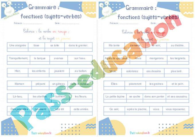 Fonctions (sujets-verbes) – Ce1 – Ce2 – Rituels – Grammaire – PDF à