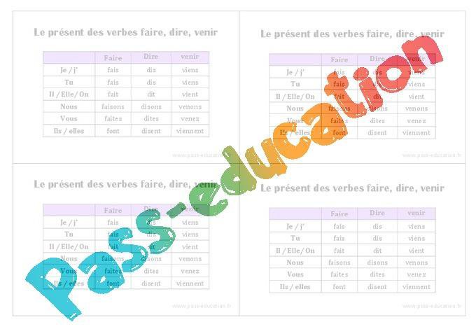 Présent des verbe faire, dire, venir – Ce1 – Leçon – PDF à imprimer par