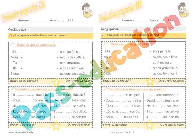 Conjuguer les verbes être et avoir au présent au Ce1 – Evaluation