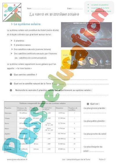 Caractéristiques De La Terre 6ème Exercices