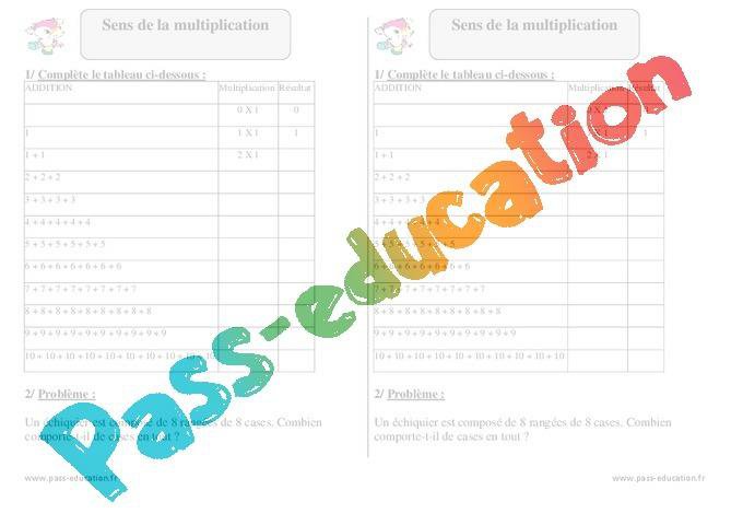 Sens de la multiplication – Ce1 – Exercices imprimer – PDF à imprimer
