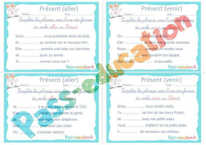 Présent (aller et venir) – Ce1 – Ce2 – Rituels – Conjugaison – PDF à