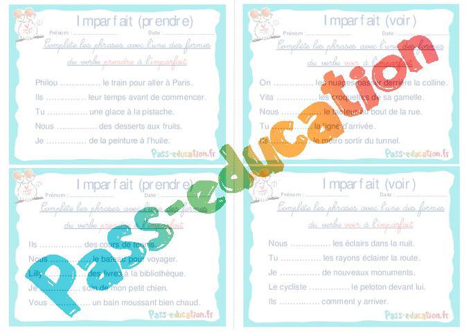 Imparfait (prendre et voir) – Ce1 – Ce2 – Rituels – Conjugaison – PDF à
