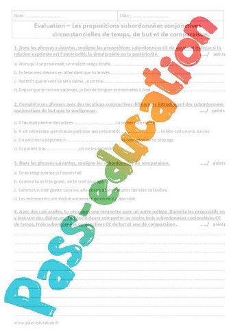 Image de Propositions subordonnées conjonctives circonstancielles – 4ème – Contrôle – PDF à imprimer