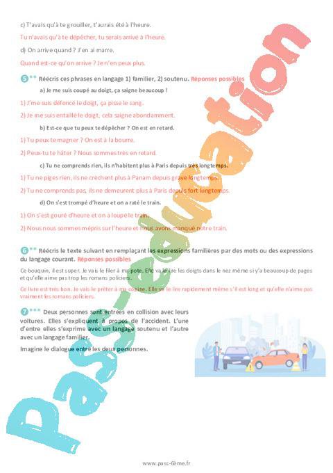 Les différents niveaux de langue – Exercices de vocabulaire pour la ...