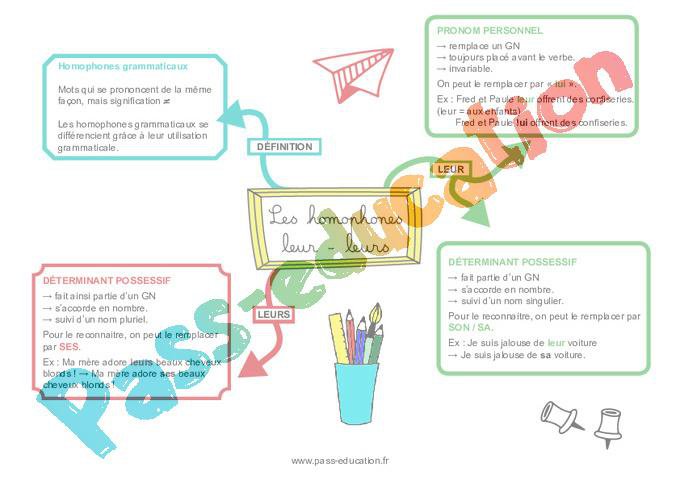Leur – Leurs – Les homophones grammaticaux – Cm2 – 6ème – Carte mentale