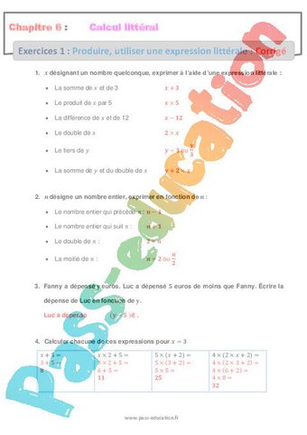 Produire Utiliser Une Expression Littérale 5ème Calcul Littéral Produire Utiliser Une Expression Littérale 5ème Calcul Littéral