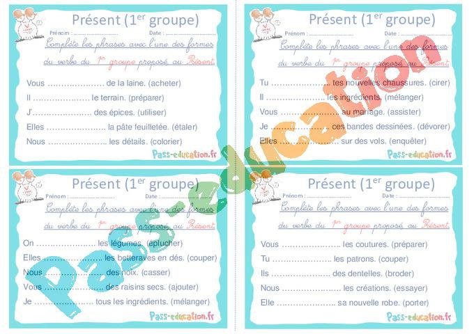 Présent (1er groupe) – Ce1 – Ce2 – Rituels – Conjugaison – PDF à