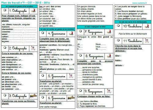 Plan de travail n° 9 - CE1 par Zaubette - jenseigne.fr